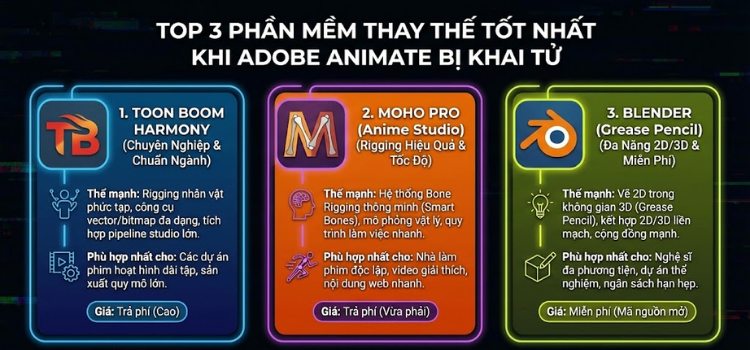 Top 3 phần mềm thay thế khi Adobe Animate bị khai tử