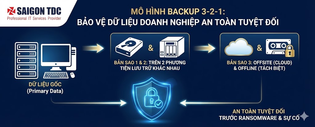 Mô hình backup 3-2-1 giúp bảo vệ dữ liệu doanh nghiệp an toàn tuyệt đối
