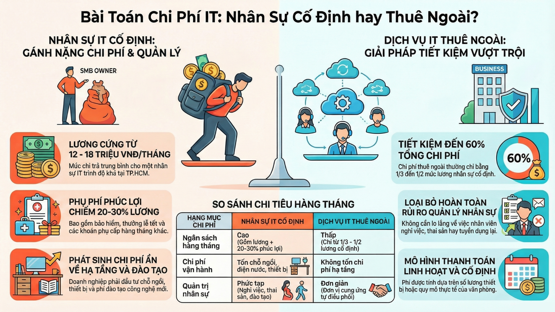 Nhân sự cố định vs. Dịch vụ IT thuê ngoài