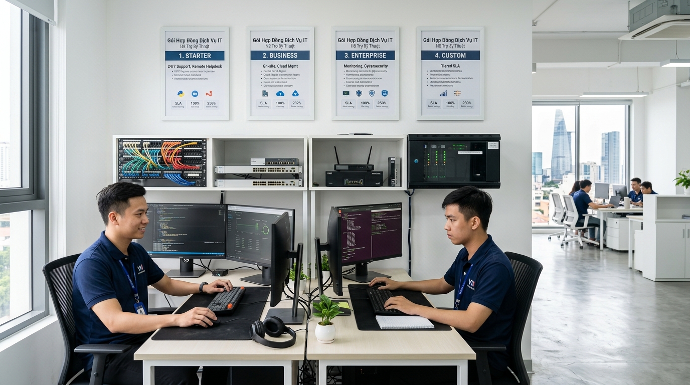 Đội ngũ kỹ thuật viên IT Helpdesk SaiGon TDC làm việc tại văn phòng chuyên nghiệp