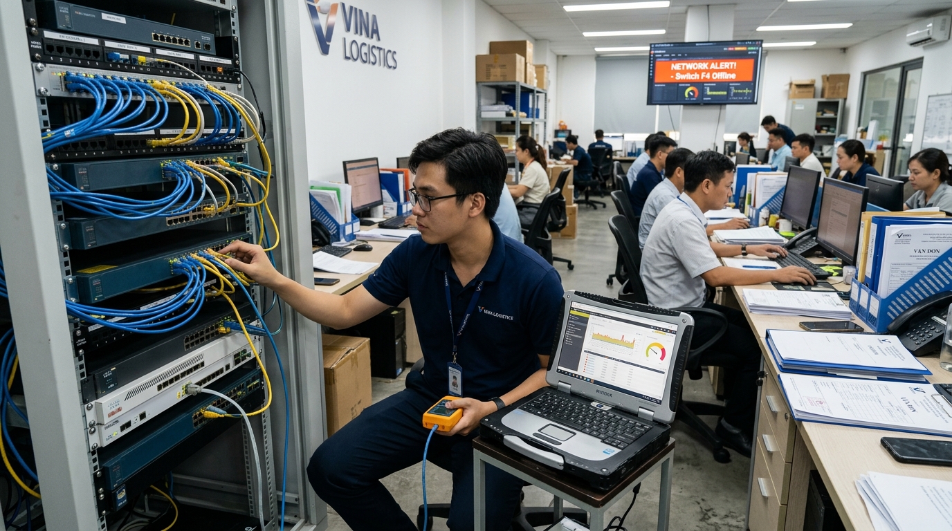 Case Study: Khắc Phục Triệt Để Tình Trạng Rớt Mạng Giờ Cao Điểm Cho Doanh Nghiệp Logistics 80 Máy