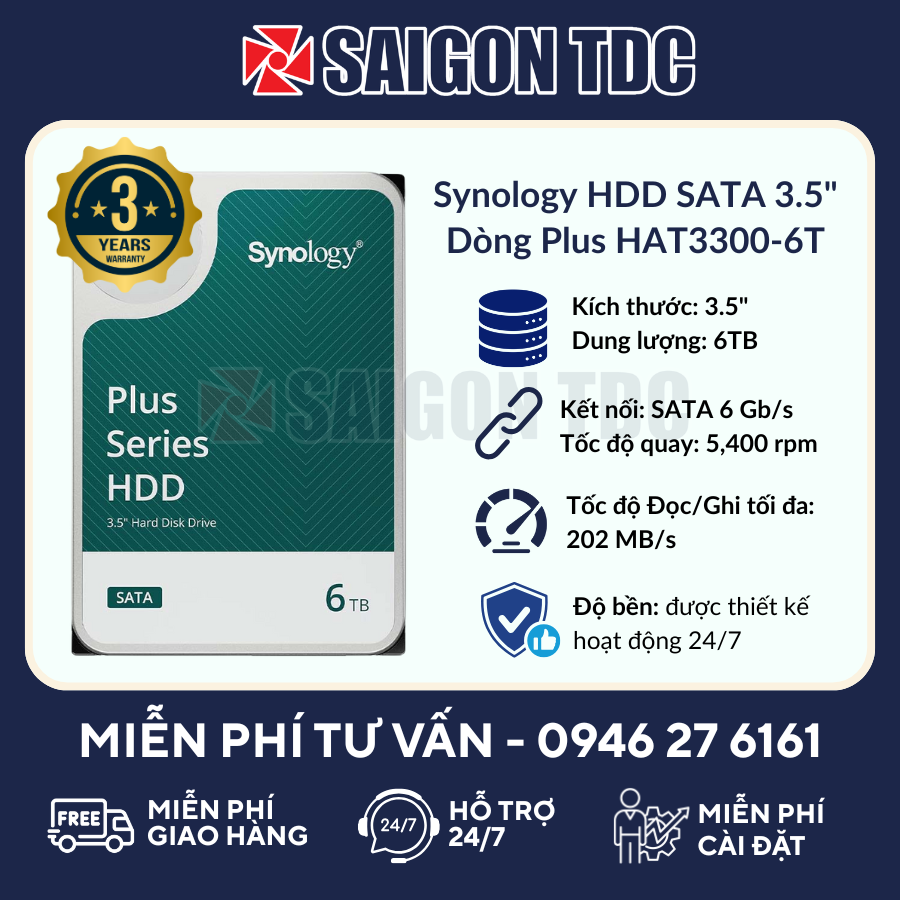 Ổ Cứng Synology HDD SATA 3.5" Plus 6TB HAT3300-6T