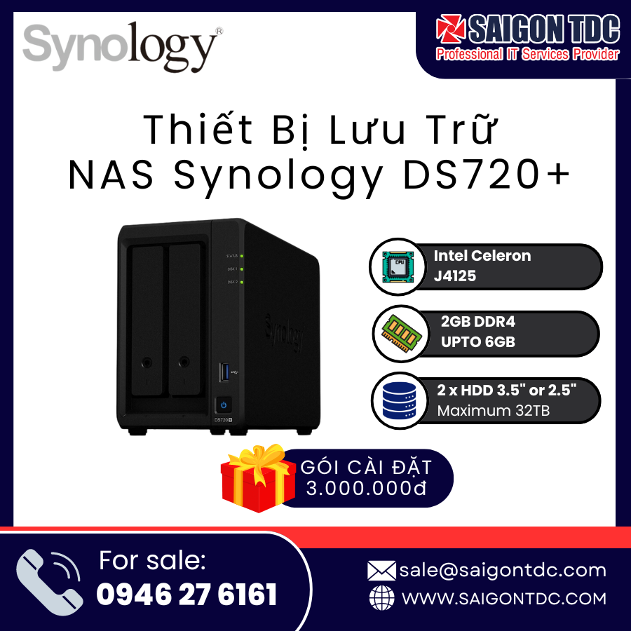 Thiết Bị Lưu Trữ Nas Synology DS720+