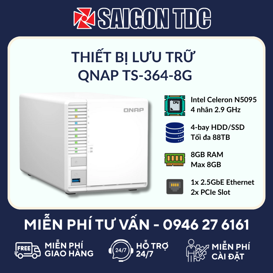 Thiết Bị Lưu Trữ Mạng NAS QNAP TS-364 3-bay HDD